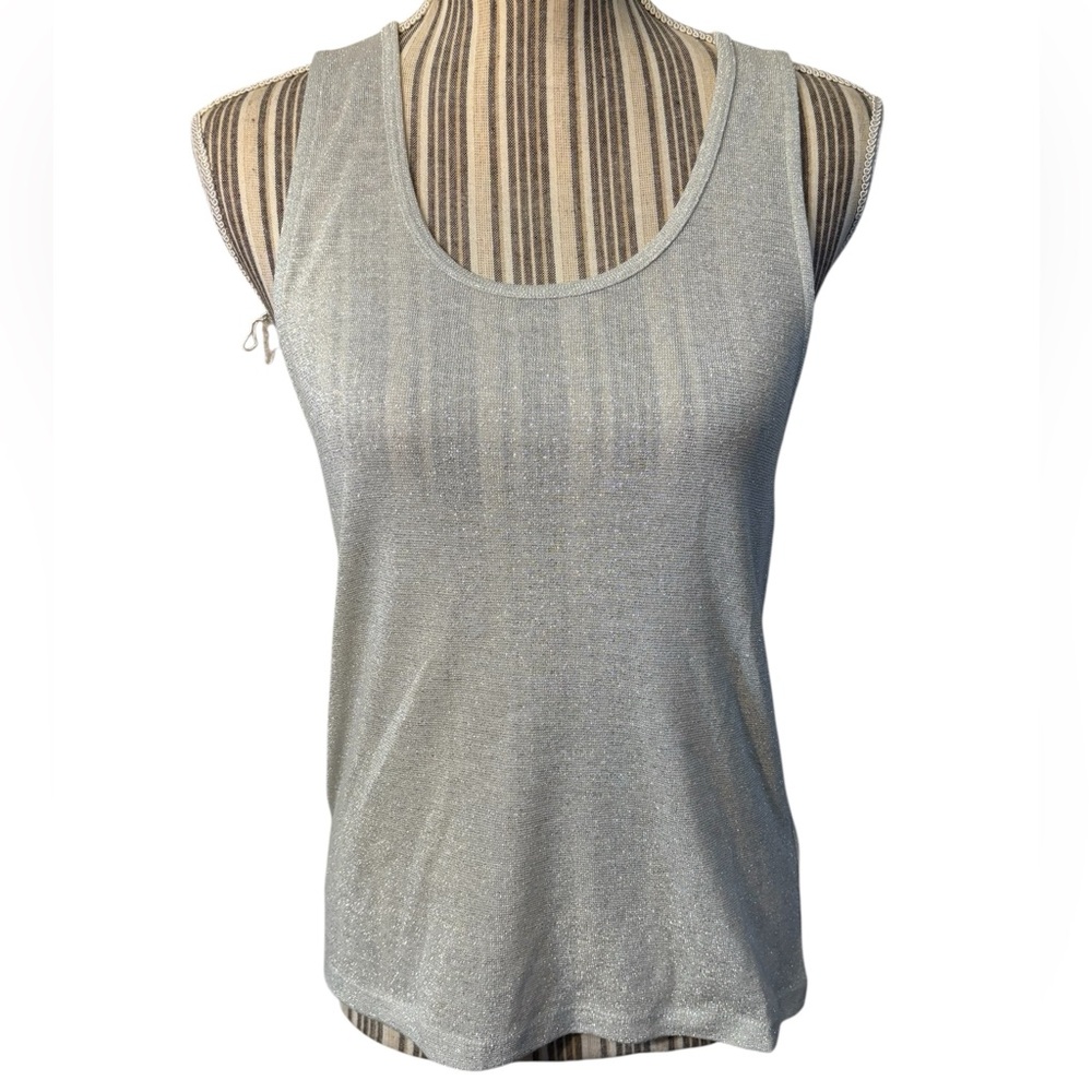 Topshop Metallic Tank Size 2 Silver Shimmer Scoop Neck Racerback Stretchy